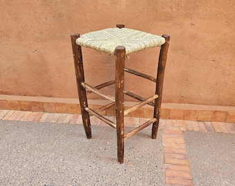 Moroccan stool bar with palm leaf cord