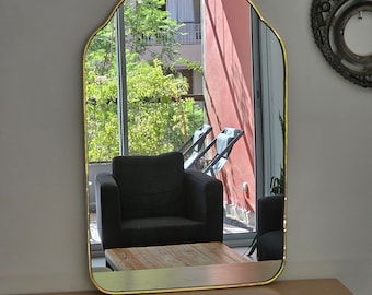 Moroccan handmade brass wall mirror in oriental door shape