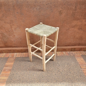 Moroccan stool bar with palm leaf cord