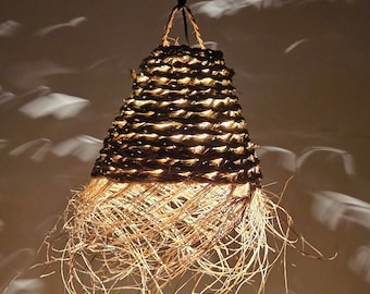 Straw boho pendant light, straw lampshade