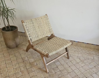 moroccan armchair in nutwood with palm leaf cord