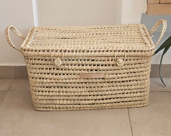 panier en osier, coffre à jouets en osier, panier de rangement, coffre à jouets