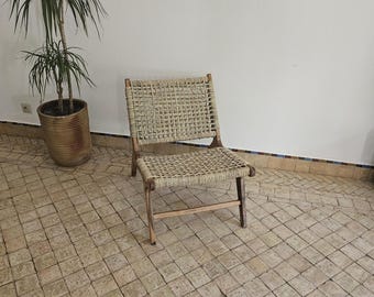 moroccan armchair in nutwood with palm leaf cord