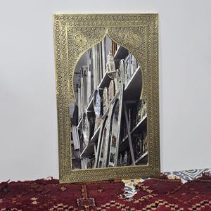 Moroccan brass oriental mirror in door shape