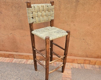 Tabouret de bar marocain avec cordon en feuilles de palmier