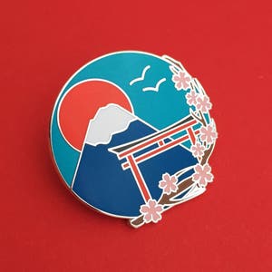 Japan Mount Fuji Cherry Blossom Enamel Pin Badge - Pretty Pin, Lapel Pin