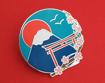 Japan Mount Fuji Cherry Blossom Enamel Pin Badge - Pretty Pin, Lapel Pin