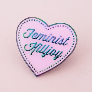 Feminist Killjoy Enamel Pin Badge - Rainbow Plated Pastel Pink Heart Lapel Pin