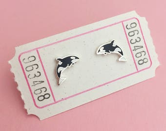 Tiny Orca Earrings - Hard Enamel Stud Earrings