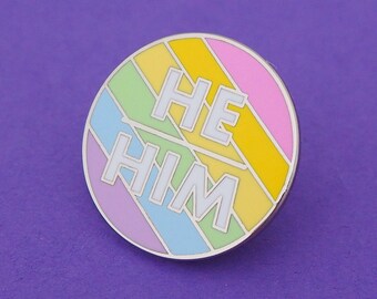 Pronoun Enamel Pin - He/Him - Rainbow Pin