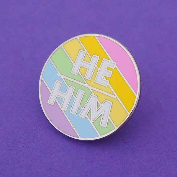 Pronoun Enamel Pin - He/Him - Rainbow Pin