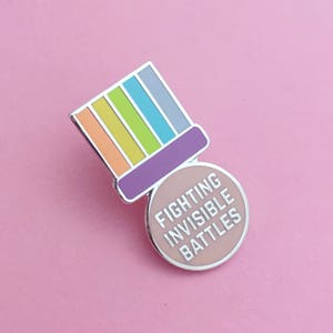 Fighting Invisible Battles Medal Enamel Pin Badge Adult Achievement Positivity Pin Rainbow Badge image 1