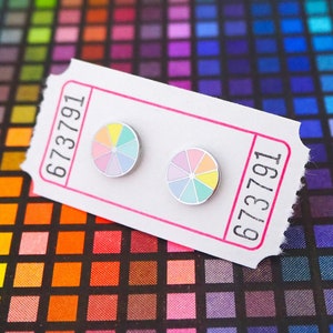 Pastel Colour Wheel Enamel Stud Earrings - Pastel Rainbow Studs