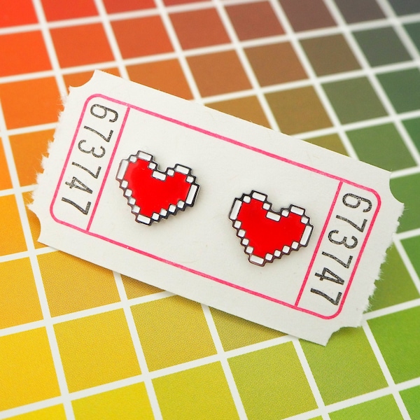 Pixel Heart Earrings - Enamel Stud Earrings