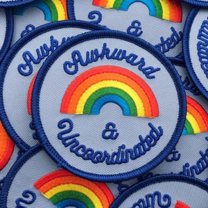 Awkward & Uncoordinated Rainbow Iron On Patch - Rainbow Patch - Retro Patch