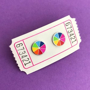 Tiny Colour Wheel Earrings - Hard Enamel Stud Earrings