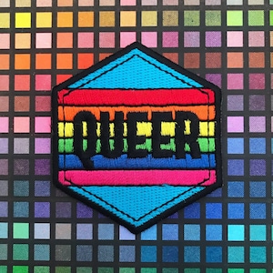 Queer Rainbow Iron On Patch – LGBTQ Pride Embroidered Hexagon