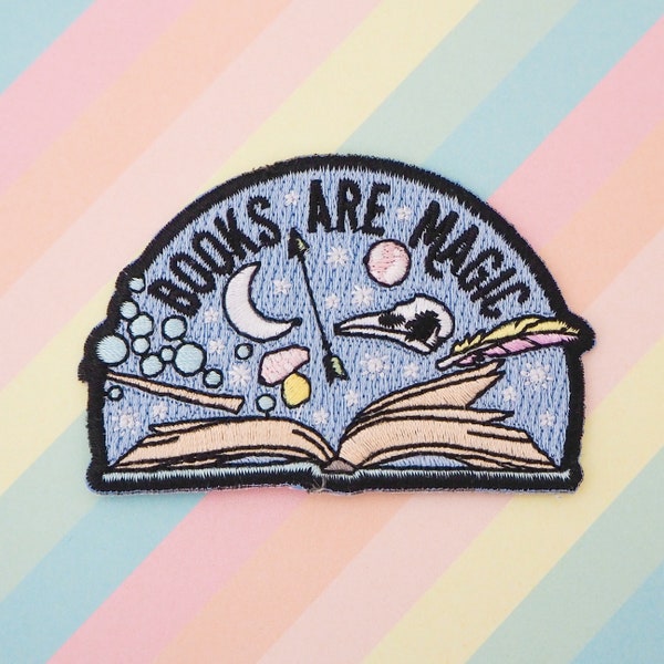Books Are Magic Iron on Patch - Embroidered Patch - Book Gifts