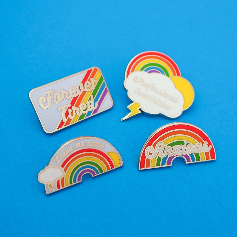 Professional Overthinker Rainbow Enamel Pin Hard Enamel Pin Badge Mental Health Lapel Pin image 4
