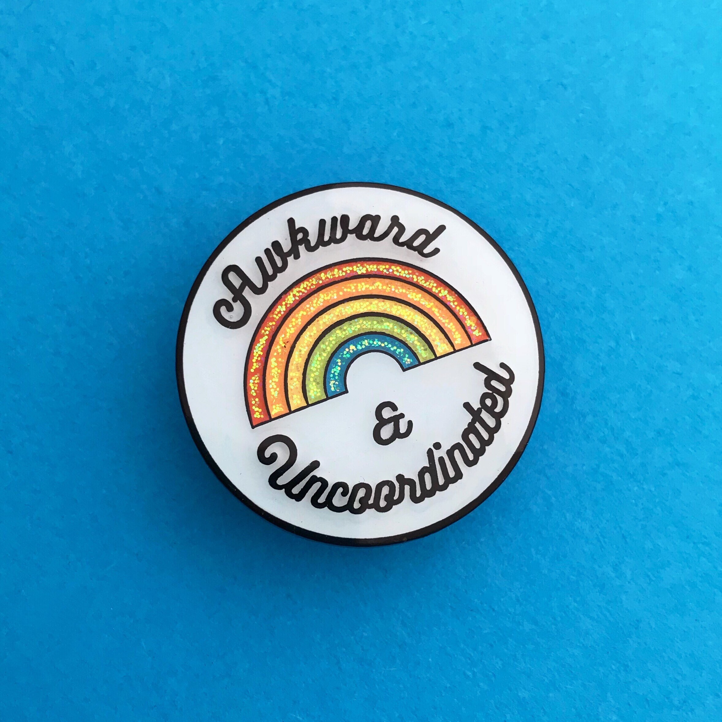Awkward & Uncoordinated Rainbow Enamel Pin - Glitter Pin