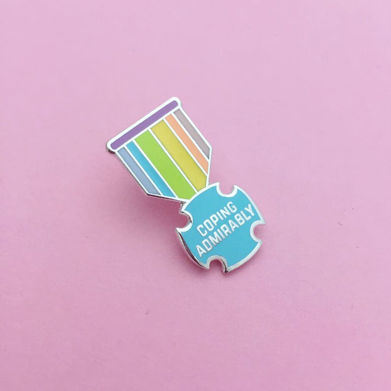 Coping Admirably Medal Enamel Pin Badge Adult Achievement Positivity Pin Rainbow Badge image 1