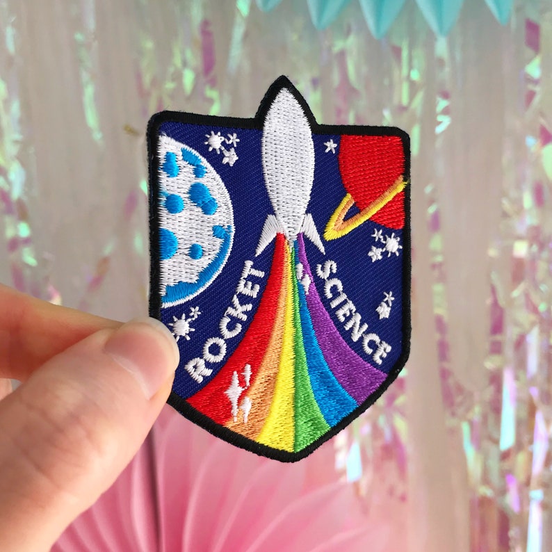 Rocket Science Rainbow Rocket Iron On Embroidered Patch image 4