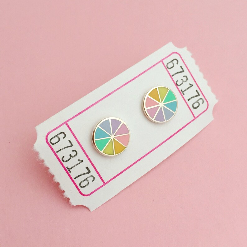 Pastel Colour Wheel Enamel Stud Earrings Pastel Rainbow Etsy UK