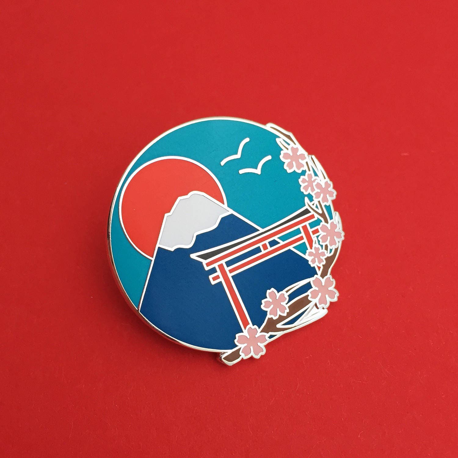 Japan Mount Fuji Cherry Blossom Enamel Pin Badge Pretty Pin Etsy