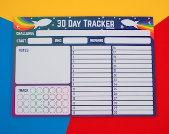 Rainbow Rocket 30 Day Tracker A4 Notepad