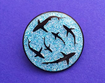 Shark Glitter Enamel Pin Badge - Lapel Pin, Tie Pin