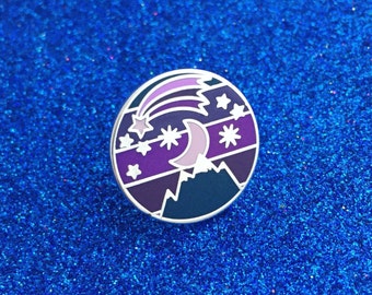 Night Sky Enamel Pin Badge - Ombre Pin, Purple Lapel Pin, Starry Sky