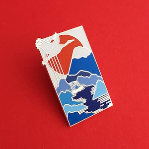 Crane Waterfall Japan Enamel Pin Badge - Mount Fuji - Japanese Art