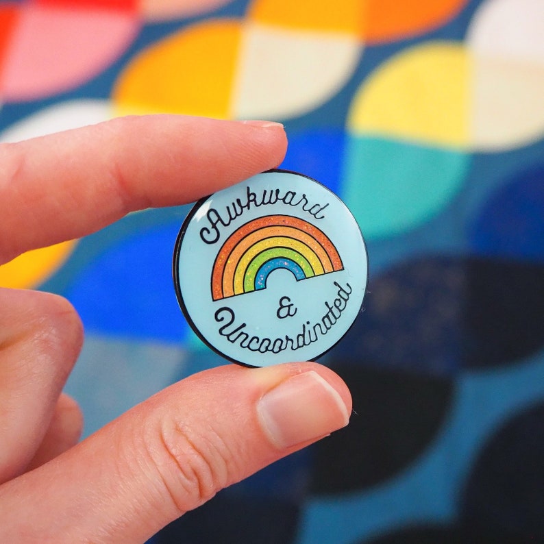 Awkward & Uncoordinated Rainbow Enamel Pin Glitter Pin image 2