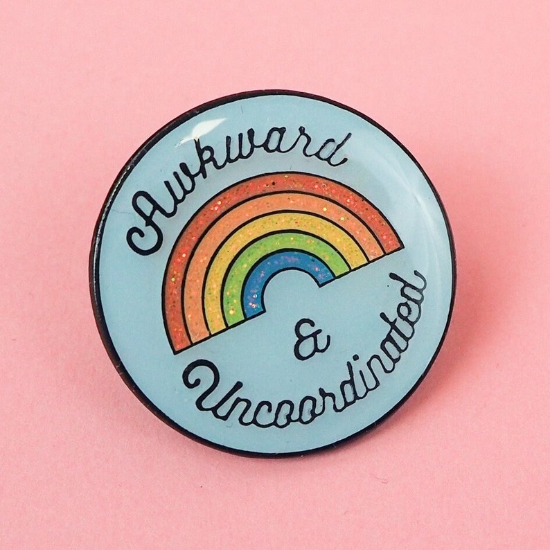 Awkward & Uncoordinated Rainbow Enamel Pin Glitter Pin image 1