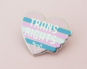 Trans Rights Enamel Pin – Trans Flag Heart Badge