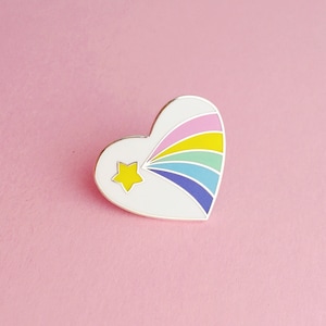 Pastel Rainbow Heart Enamel Pin Badge - Vintage Eraser Style Lapel Pin - Shooting Star