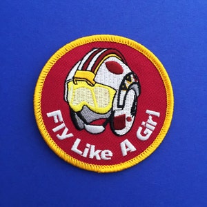 Fly Like A Girl Iron On Patch - Rebel Helmet Patch - Star Wars - The Force Awakens - Rey Patch