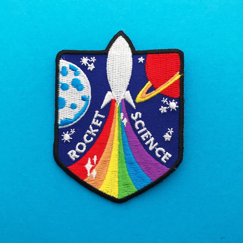 Rocket Science Rainbow Rocket Iron On Embroidered Patch image 1