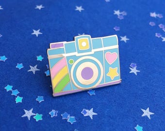 Pastel Rainbow Camera Pin Badge - Camera Revers Pin