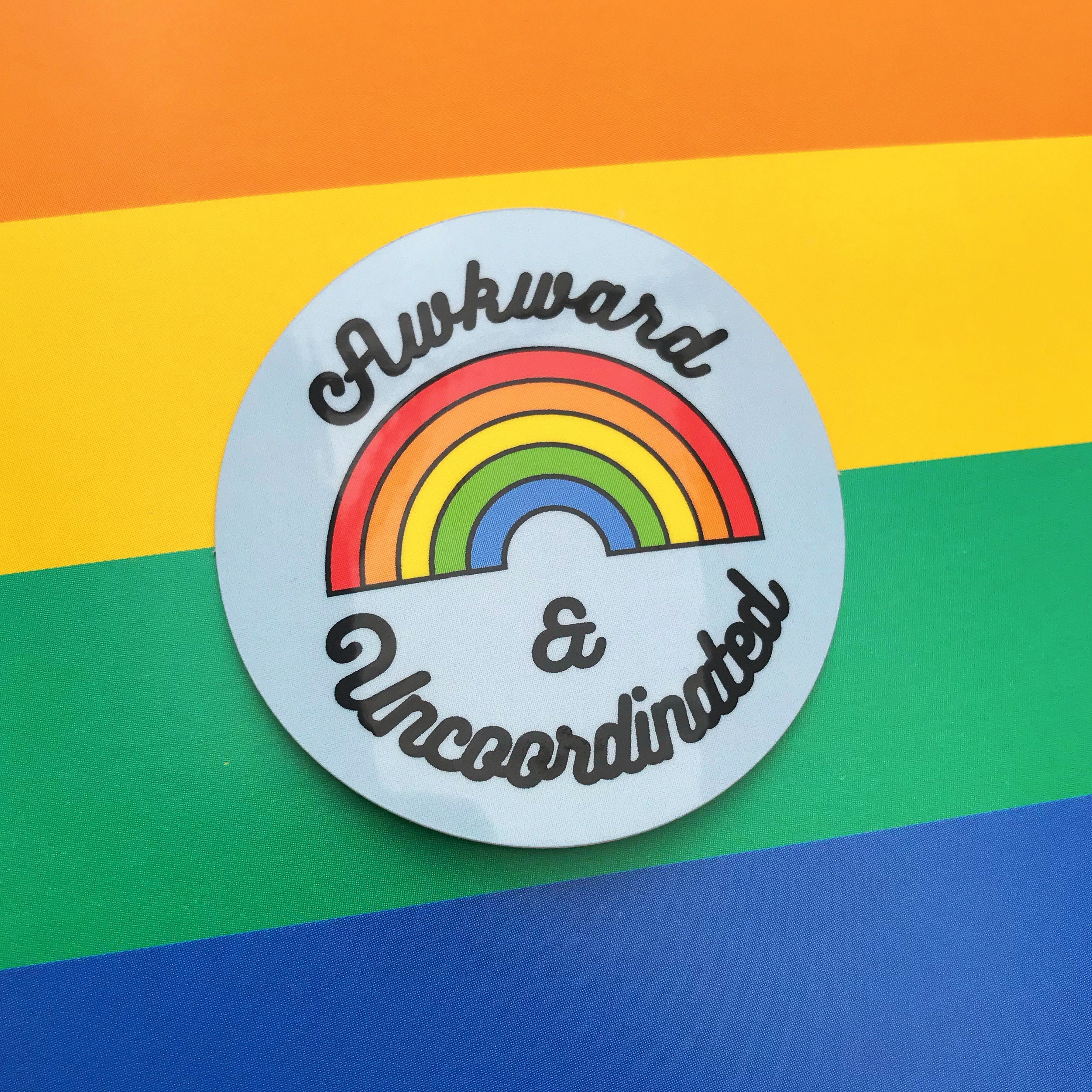 Awkward & Uncoordinated Vinyl Sticker - Rainbow Sticker - Coated Viny…