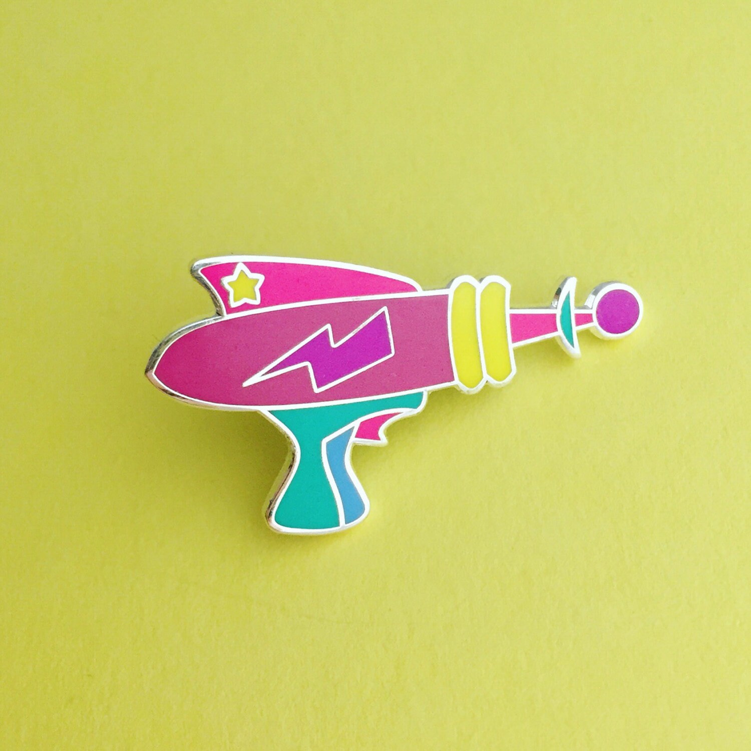 Rainbow Laser Gun Enamel Pin Badge - Retro Ray Gun Lapel Pin
