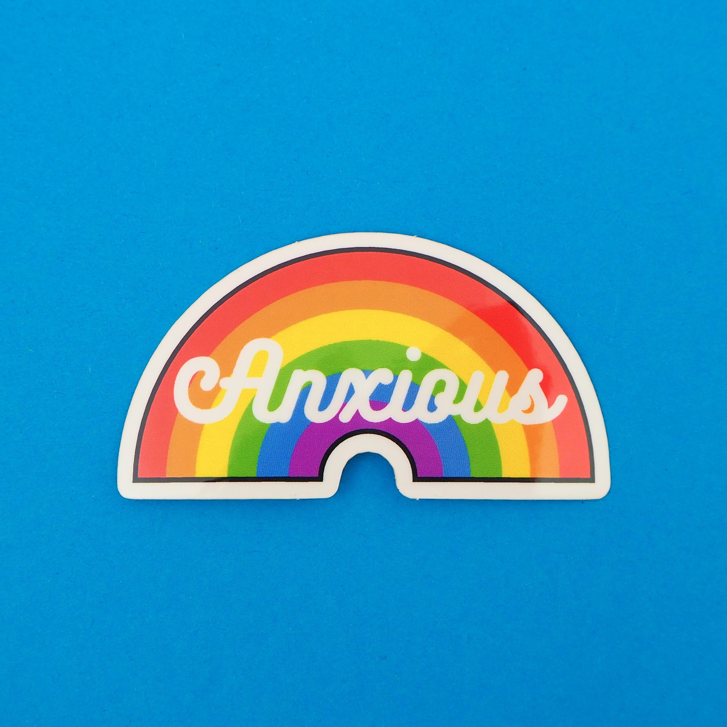 Anxious Rainbow Vinyl Sticker - Rainbow Sticker - Mental Health Stick…