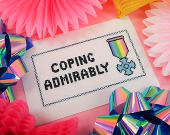 Coping Admirable Cross Stitch Pattern PDF - Instant Download - Mental Health Cross Stitch Chart