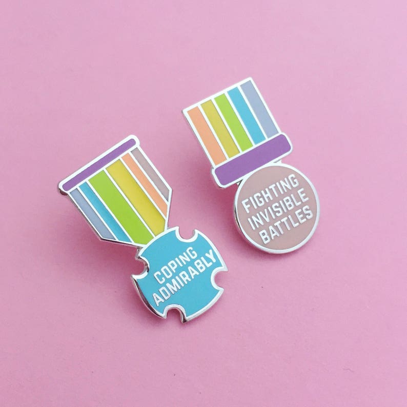 Fighting Invisible Battles Medal Enamel Pin Badge Adult Achievement Positivity Pin Rainbow Badge image 2