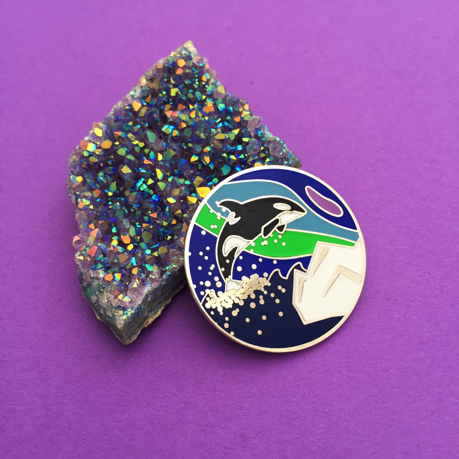 Iceland Orca Northern Lights Enamel Pin Badge - Pretty Pin, Lapel Pin