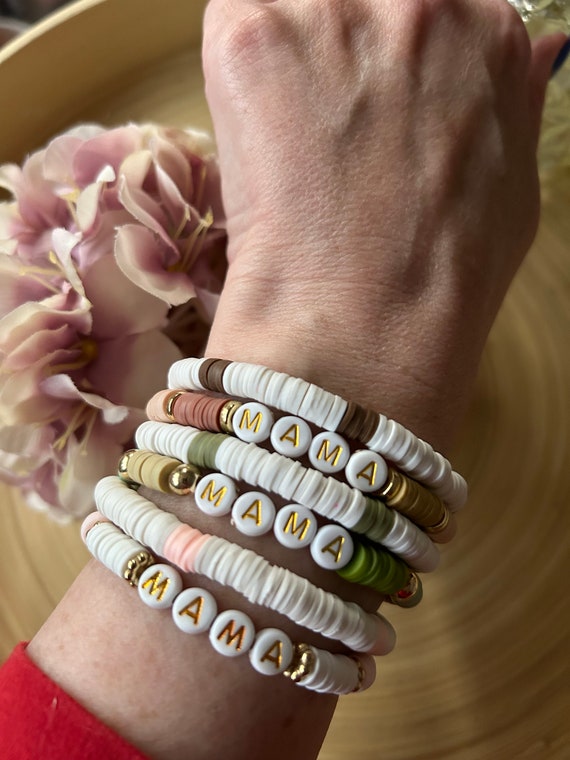 Handmade Mama Clay Bead Bracelet: Stacking Set, Gift for Mom - Etsy