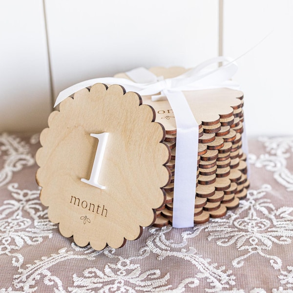 Baby Milestone Wooden Cards Scalloped Design