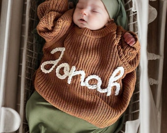 Maglione per neonato con nome personalizzato ricamato a mano, maglione con nome per neonato personalizzato, maglione rosa per bambina con
