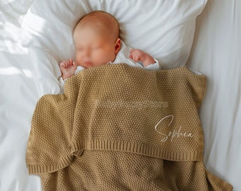 Personalized Baby Blanket Gifts - Knit Baby Blankets with Name Custom Embroidered Baby Blanket for Boys Girls Baby Shower Newborn Nursery