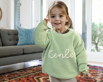 Maglione per neonato con nome personalizzato ricamato a mano, maglione con nome per neonato personalizzato, maglione rosa per bambina con